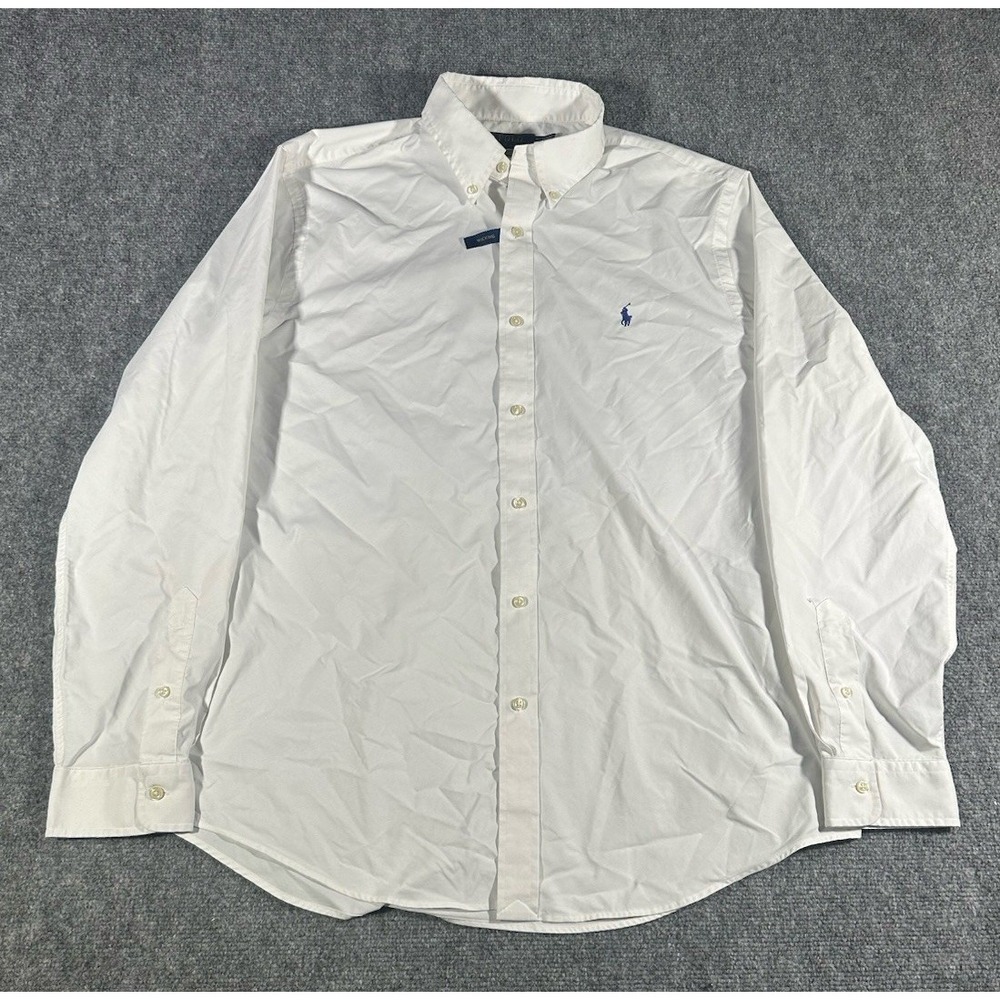 Polo Ralph Lauren Mens White Classic Fit Performance Button Nylon Dress Shirt